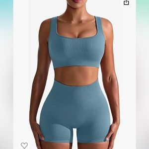 2 Piece Seamless Ribbed High Waist Shorts with Sports Bra Exercise Set